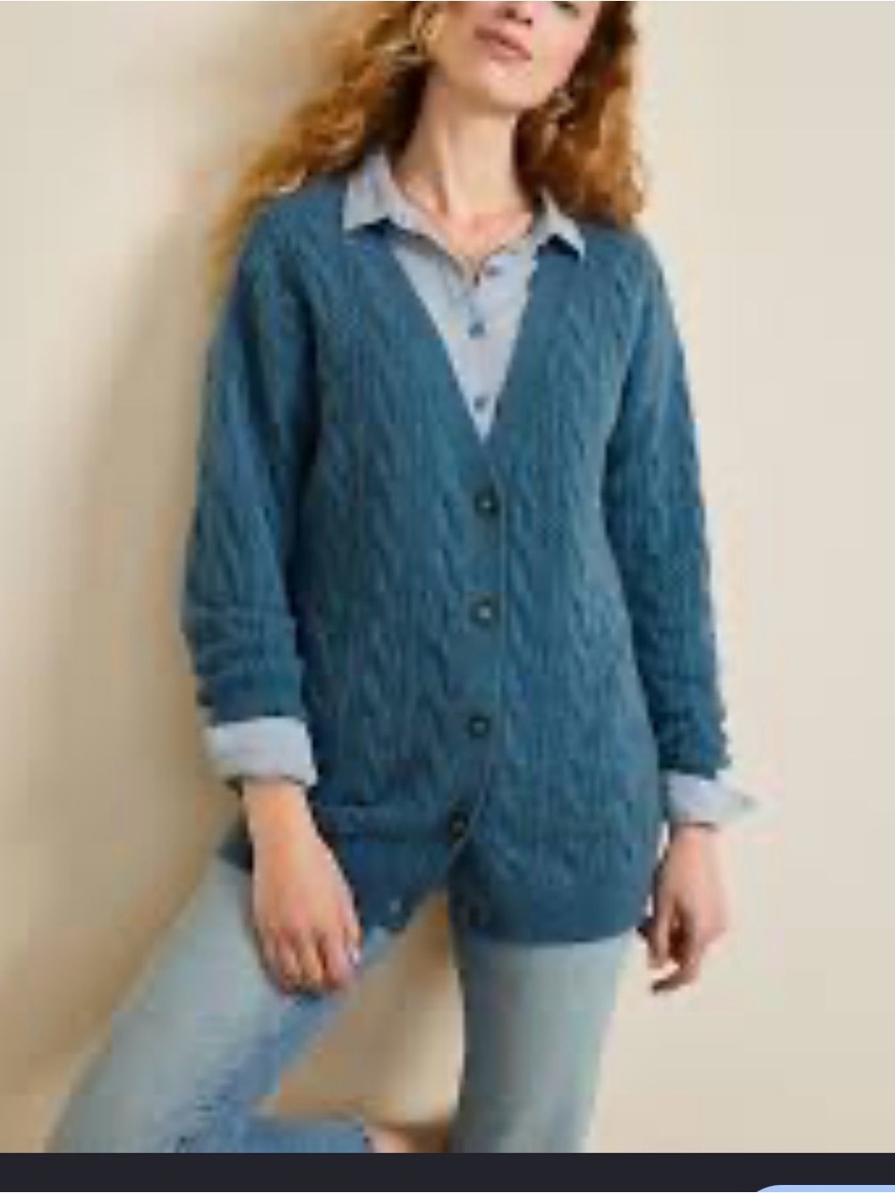 Garnet Hill oversized 100% Cable-Knit Cashmere Boyfriend Cardigan quiet luxury